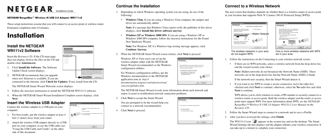 NETGEAR user manual Installation, Install the Netgear WN111v2 Software, Insert the Wireless USB Adapter 