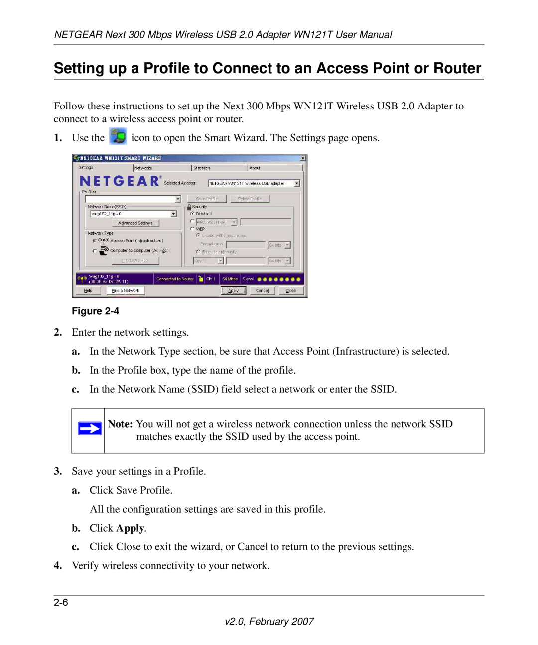 NETGEAR WN121T user manual Setting up a Profile to Connect to an Access Point or Router 