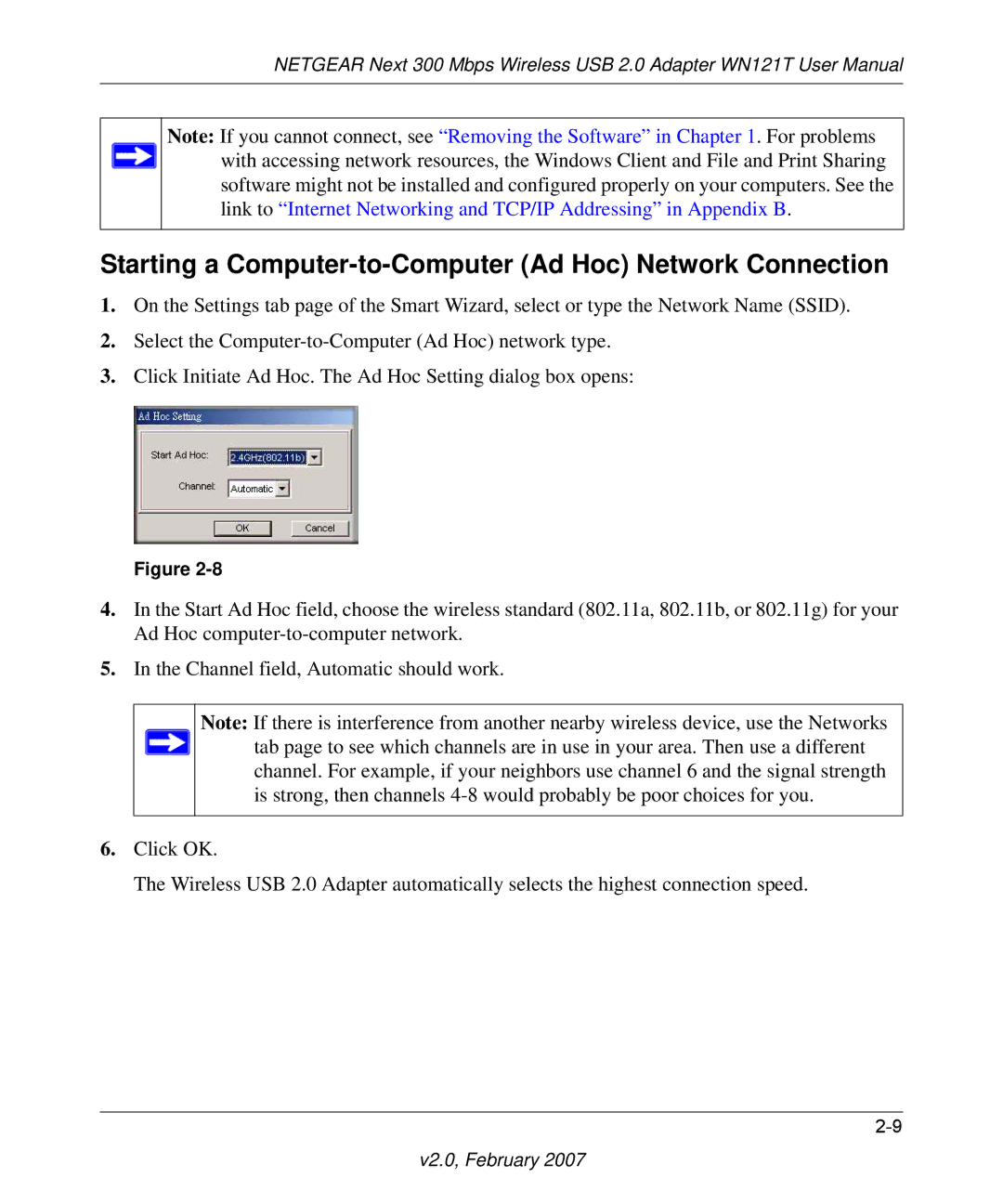 NETGEAR WN121T user manual Starting a Computer-to-Computer Ad Hoc Network Connection 