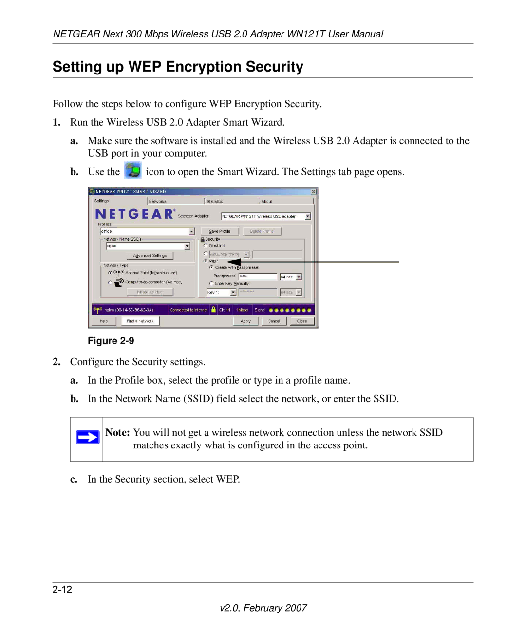 NETGEAR WN121T user manual Setting up WEP Encryption Security 