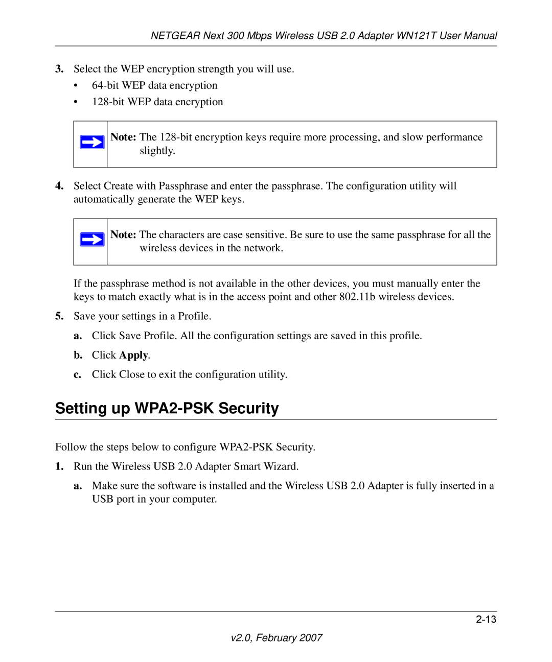 NETGEAR WN121T user manual Setting up WPA2-PSK Security 