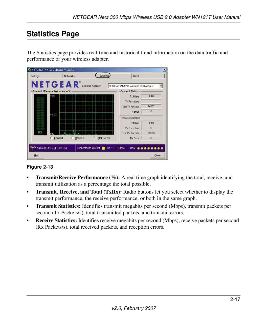 NETGEAR WN121T user manual Statistics 