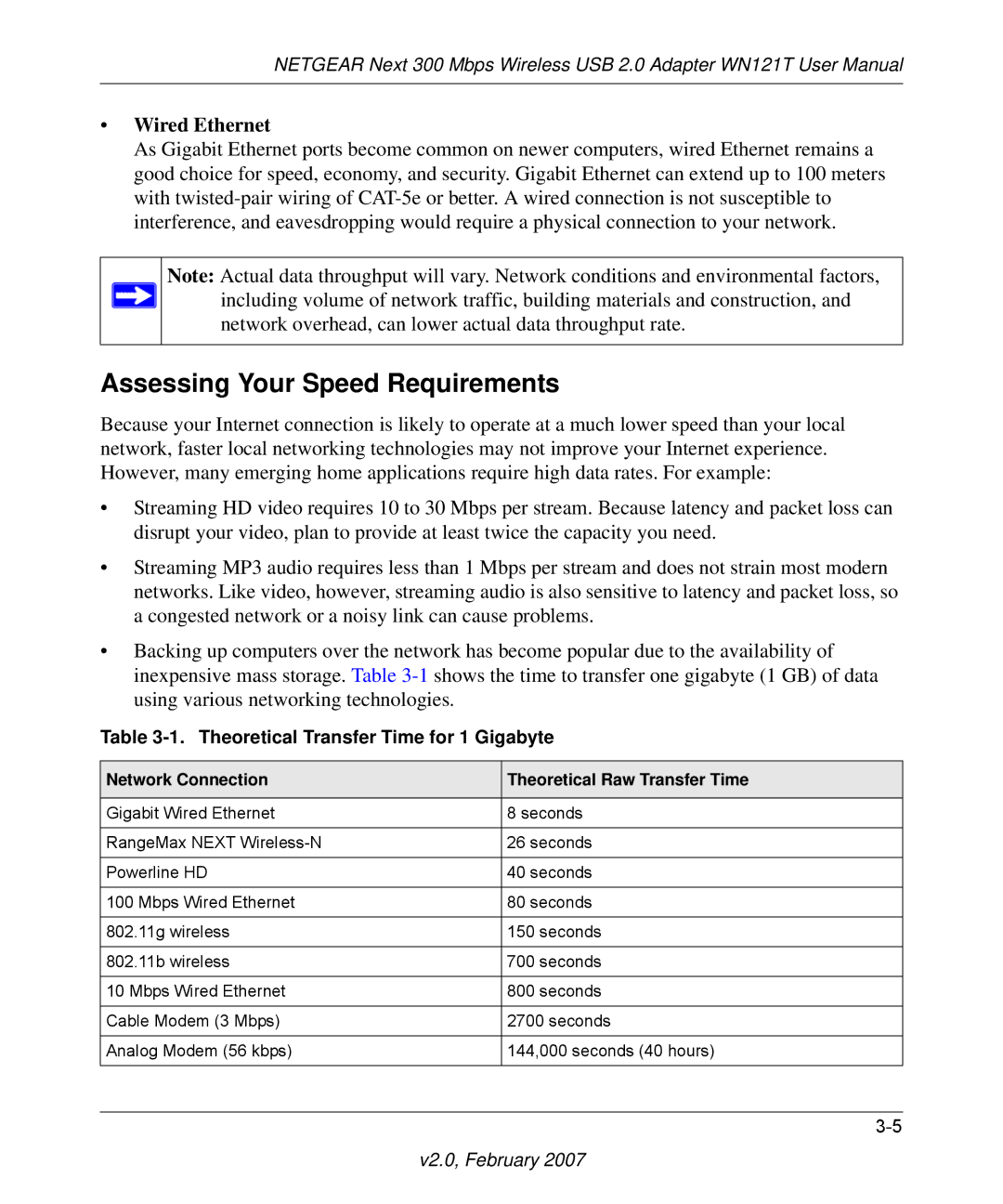 NETGEAR WN121T user manual Assessing Your Speed Requirements, Wired Ethernet 