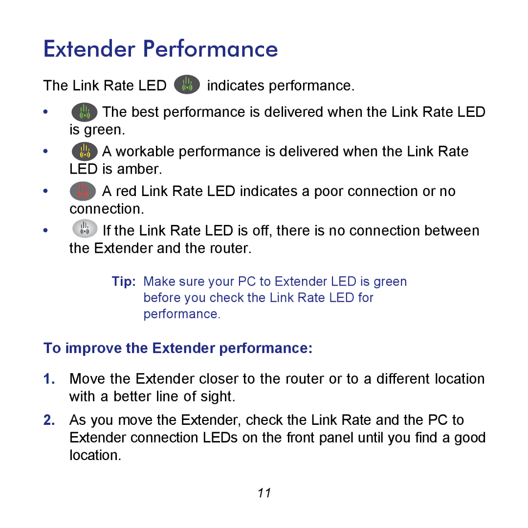 NETGEAR WN2000RPTv2 manual Extender Performance, To improve the Extender performance 