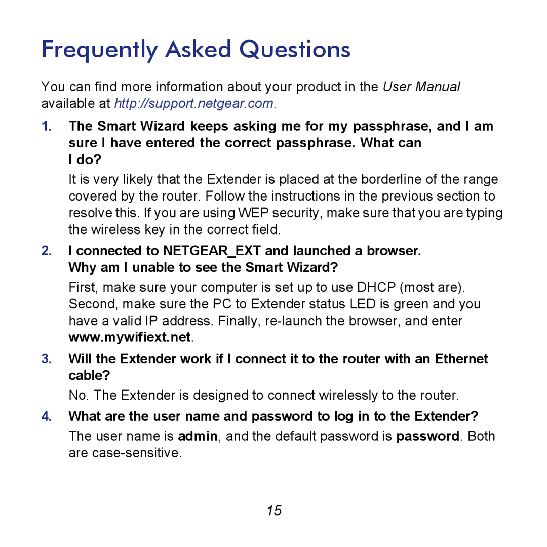 NETGEAR WN2000RPTv2 manual Frequently Asked Questions 