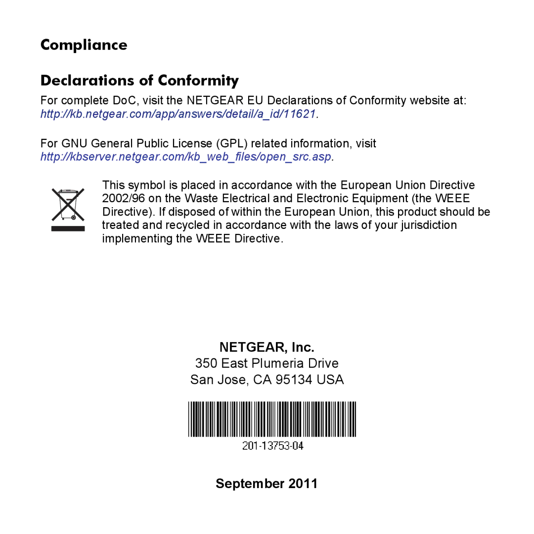 NETGEAR WN2000RPTv2 manual Compliance Declarations of Conformity 