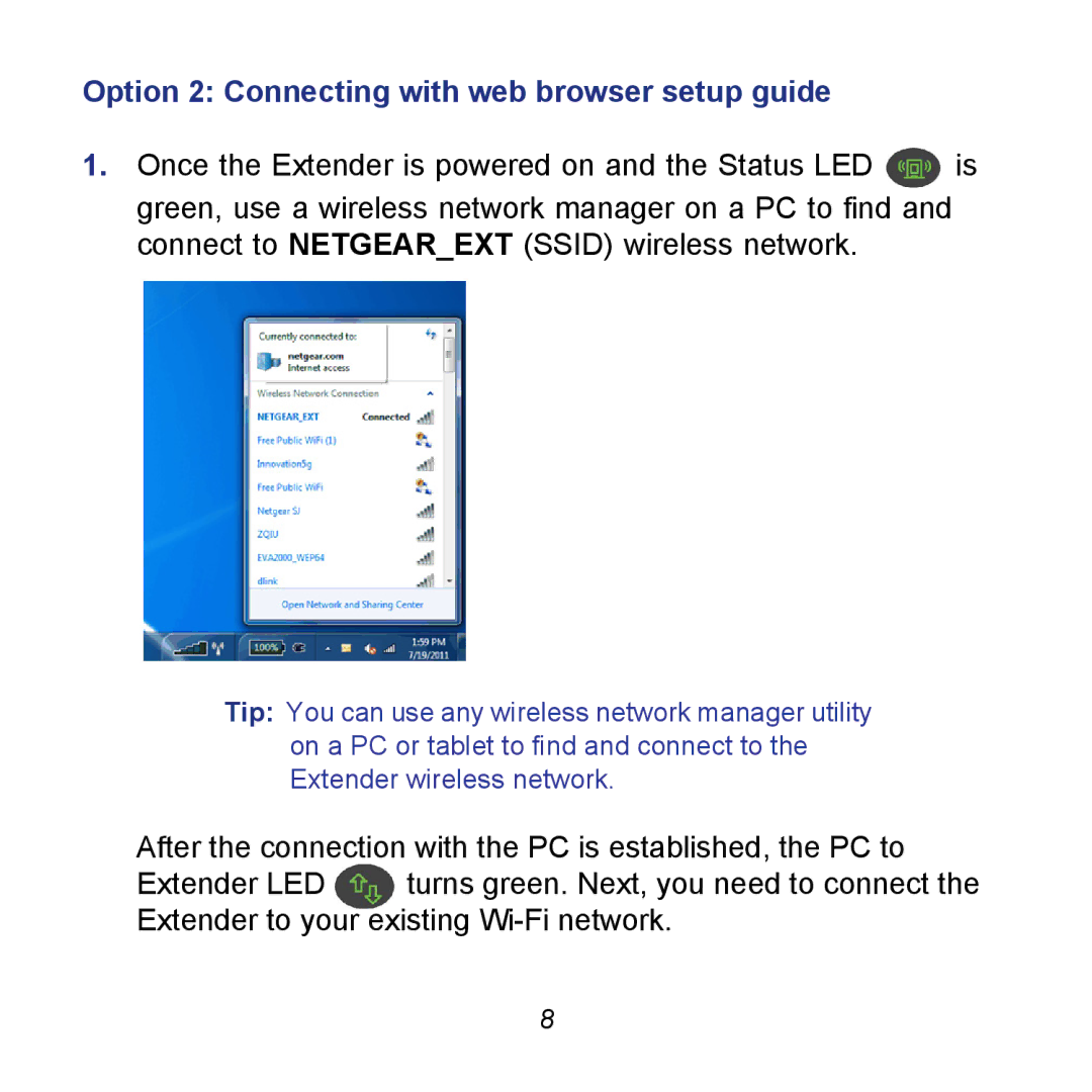 NETGEAR WN2000RPTv2 manual Option 2 Connecting with web browser setup guide 