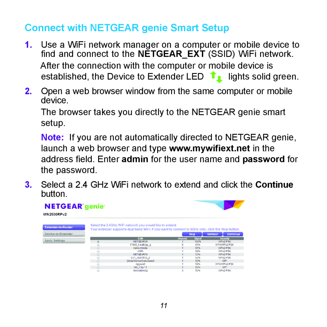 NETGEAR WN2500RP manual Connect with Netgear genie Smart Setup 