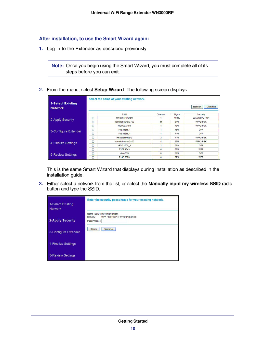 NETGEAR WN3000RP-100NAS, wn3000rp user manual After installation, to use the Smart Wizard again 