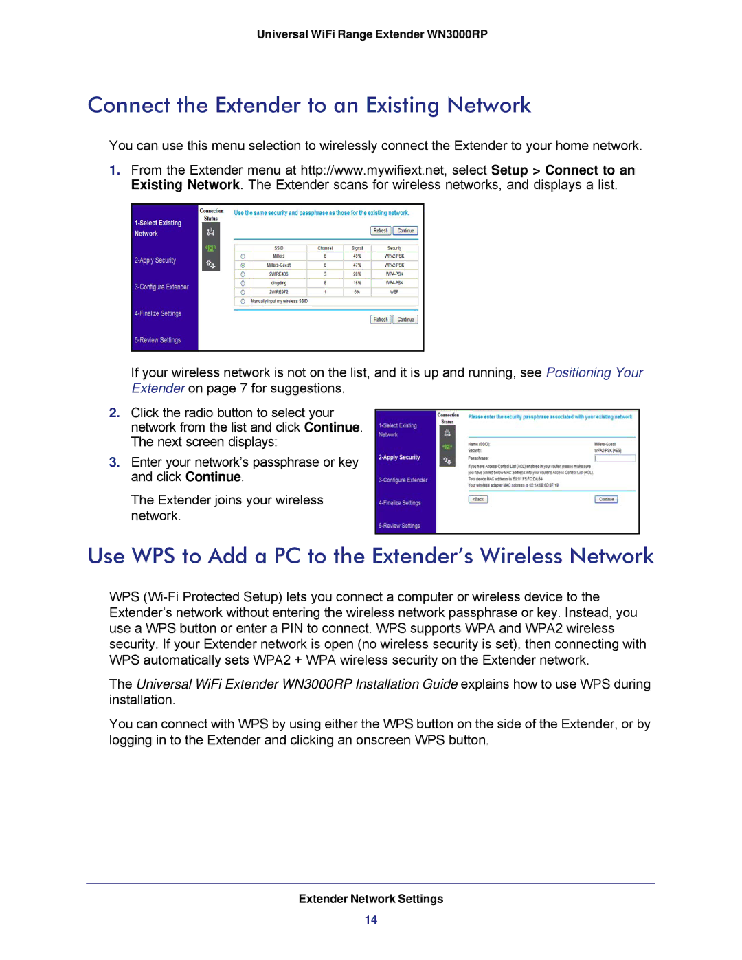 NETGEAR WN3000RP-100NAS, wn3000rp user manual Connect the Extender to an Existing Network 