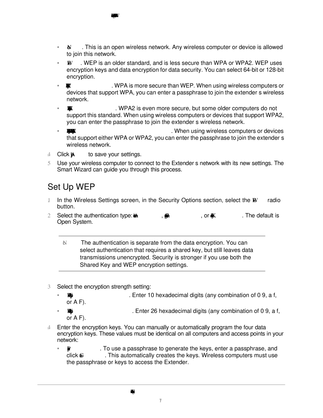 NETGEAR wn3000rp, WN3000RP-100NAS user manual Set Up WEP 