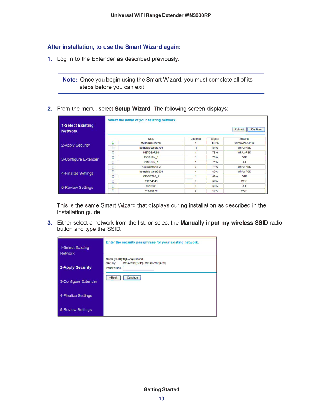 NETGEAR wn3000rp user manual After installation, to use the Smart Wizard again 