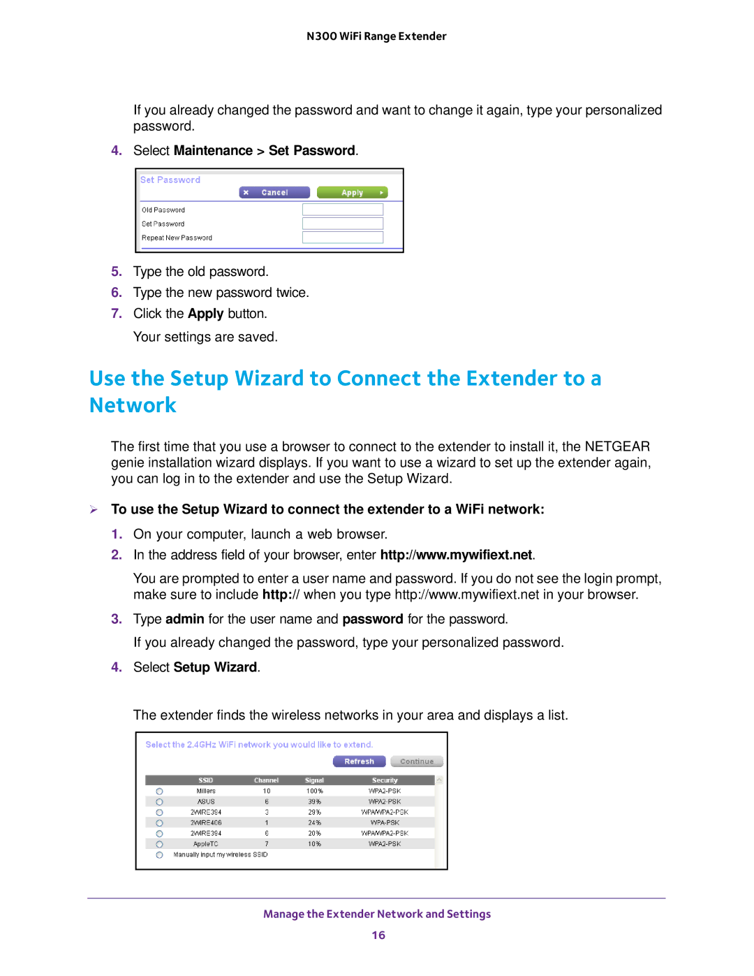 NETGEAR wn3000rp user manual Use the Setup Wizard to Connect the Extender to a Network, Select Maintenance Set Password 