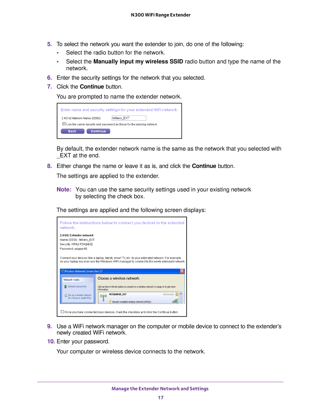 NETGEAR wn3000rp user manual Manage the Extender Network and Settings 