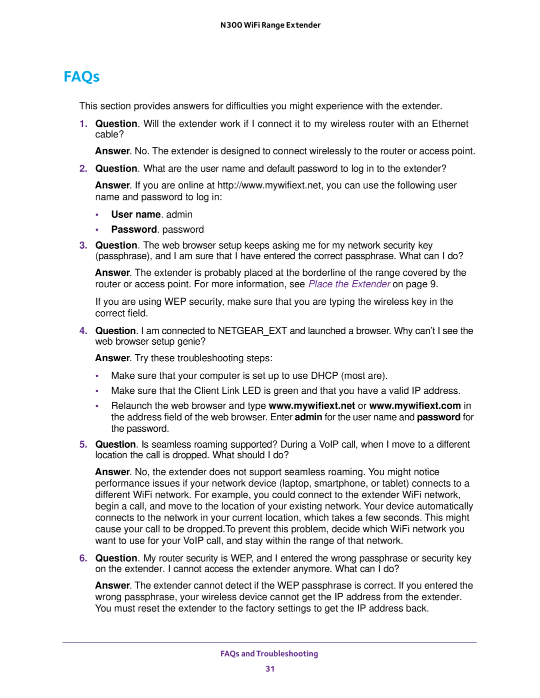 NETGEAR wn3000rp user manual FAQs, User name. admin 