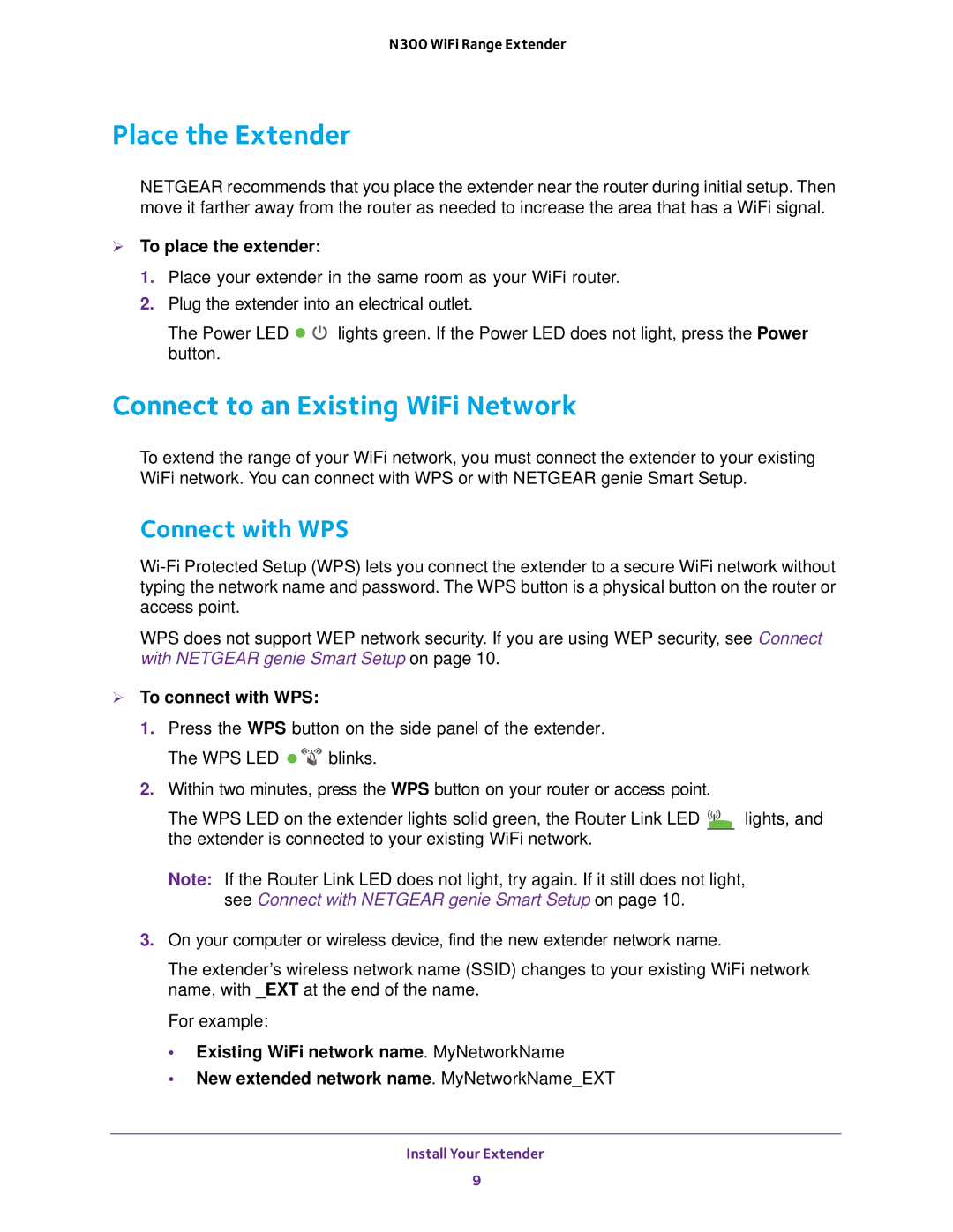 NETGEAR wn3000rp Place the Extender, Connect to an Existing WiFi Network,  To place the extender,  To connect with WPS 