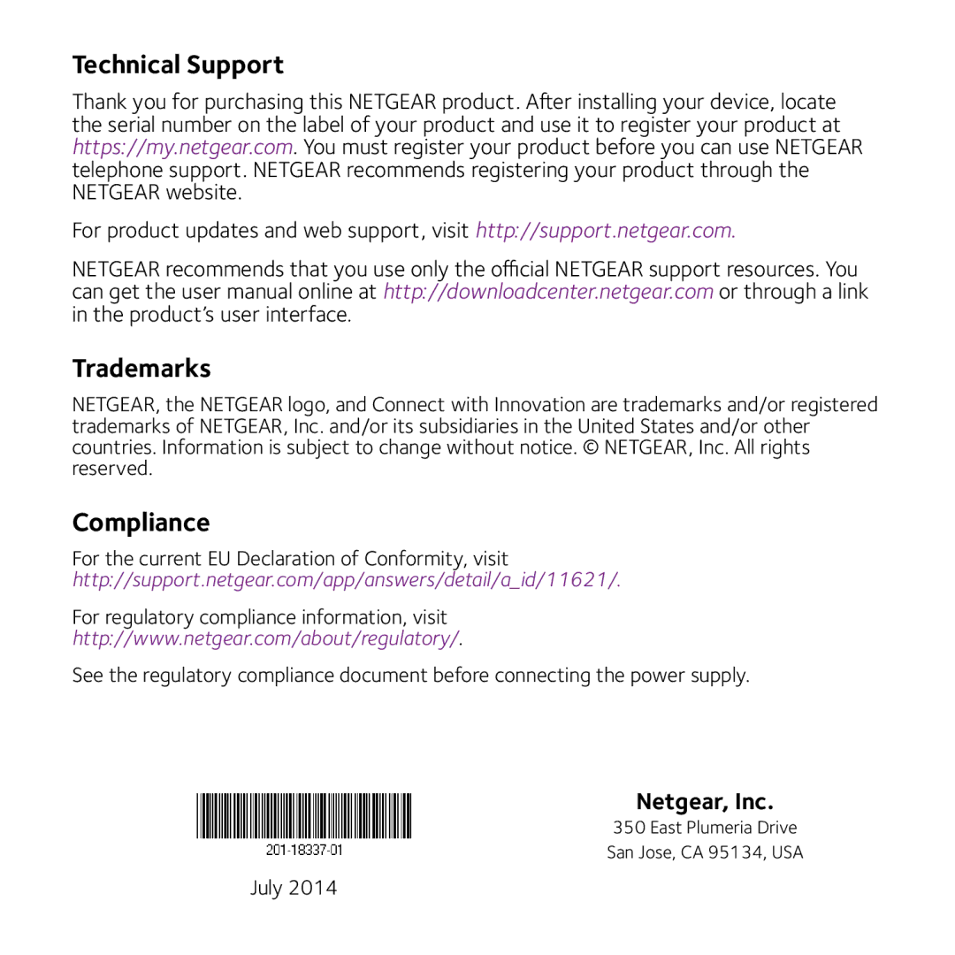 NETGEAR WN3000RPv3 manual Technical Support 