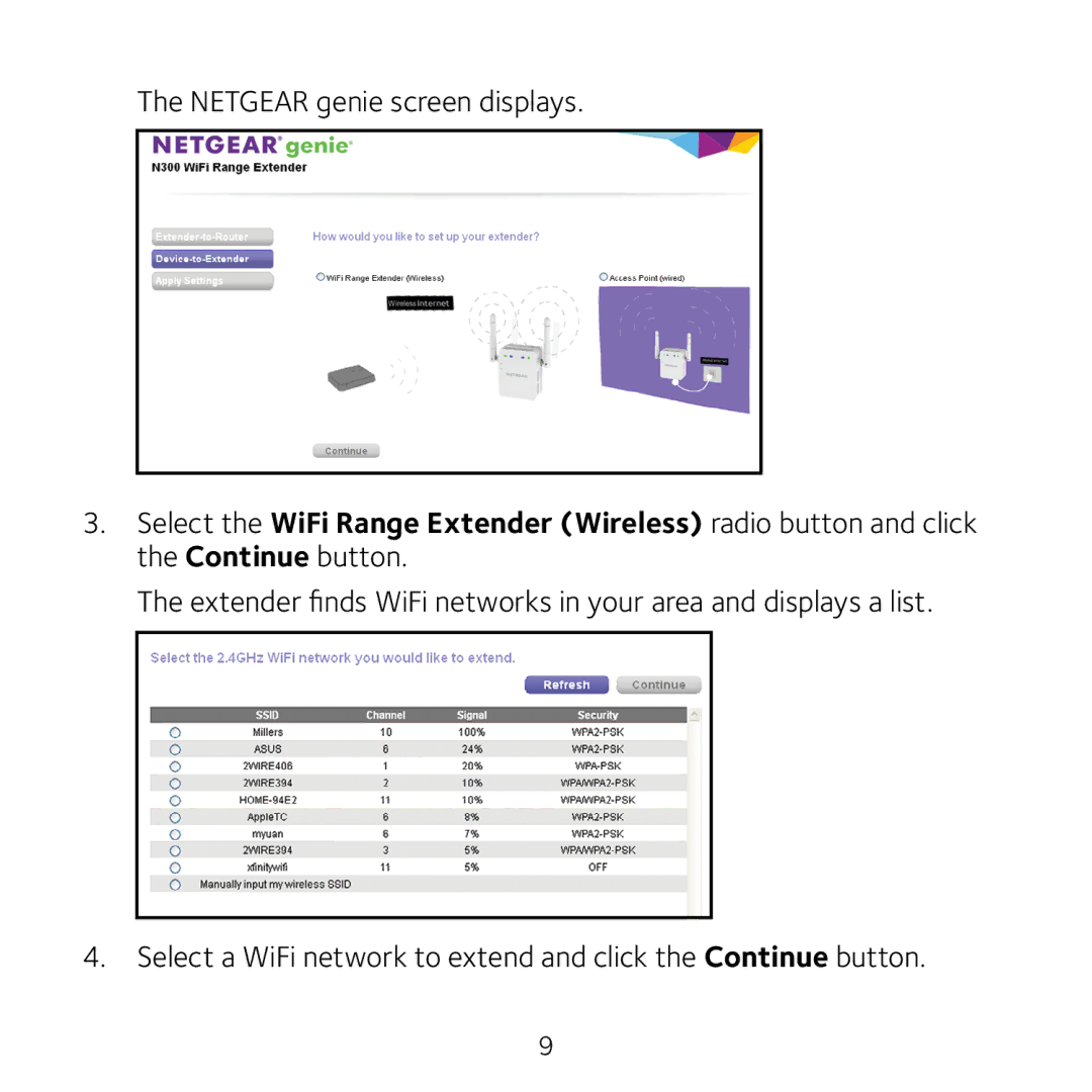 NETGEAR WN3000RPv3 manual Netgear genie screen displays 