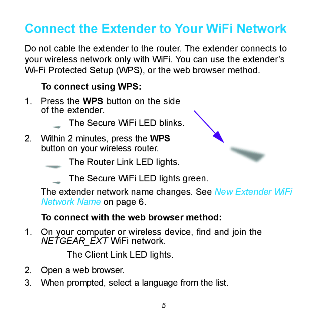 NETGEAR WN31000RP manual  To connect using WPS,  To connect with the web browser method 