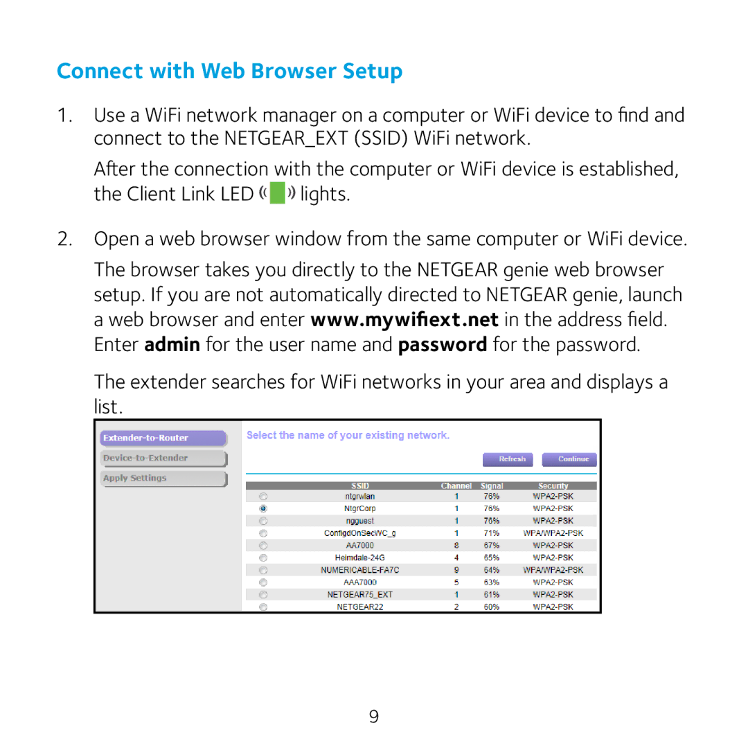 NETGEAR WN3100RP manual Connect with Web Browser Setup 