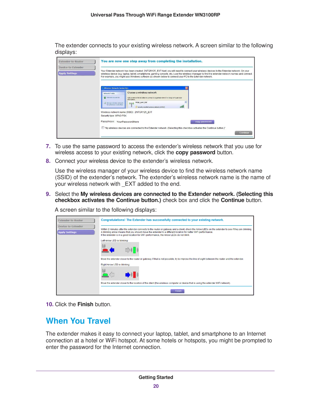 NETGEAR WN3100RP manual When You Travel 