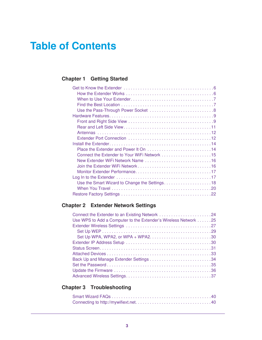 NETGEAR WN3100RP manual Table of Contents 