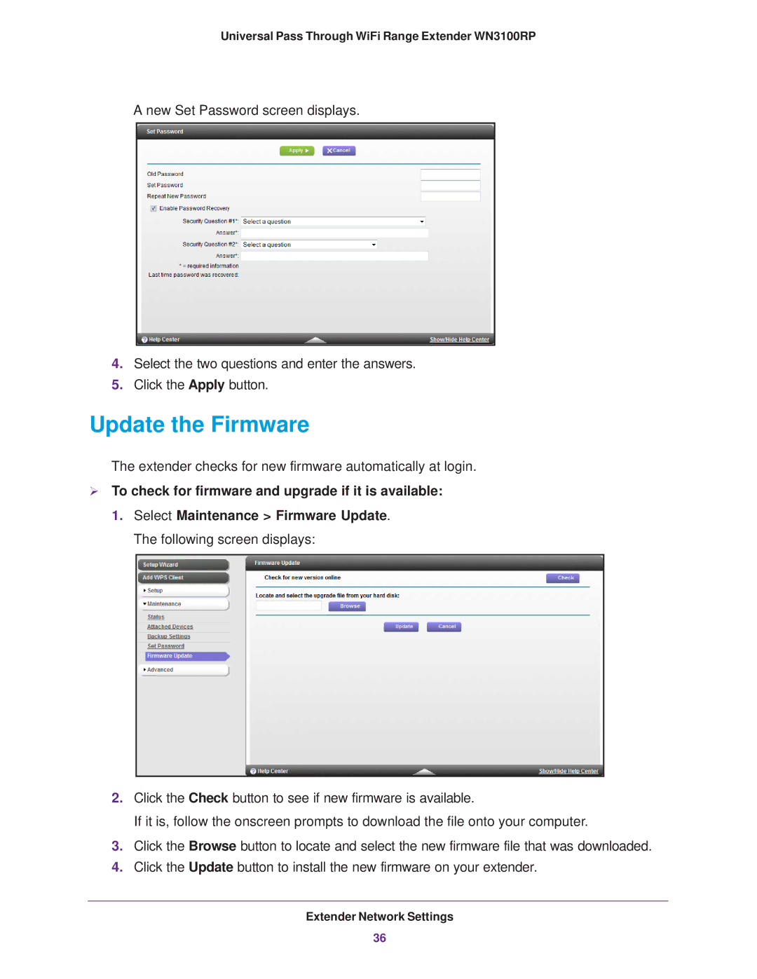 NETGEAR WN3100RP manual Update the Firmware 