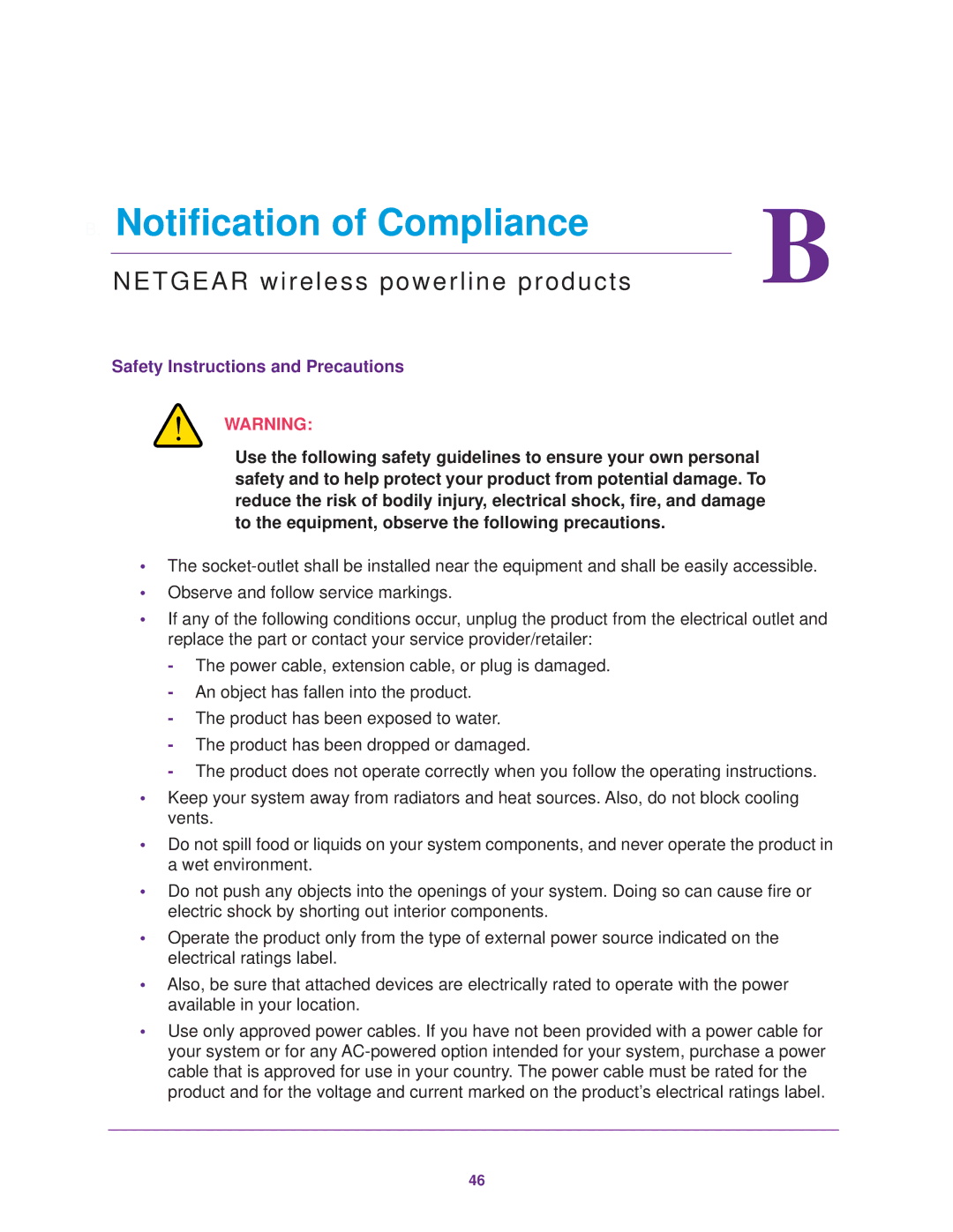 NETGEAR WN3100RP manual Notification of Compliance, Netgear wireless powerline products 