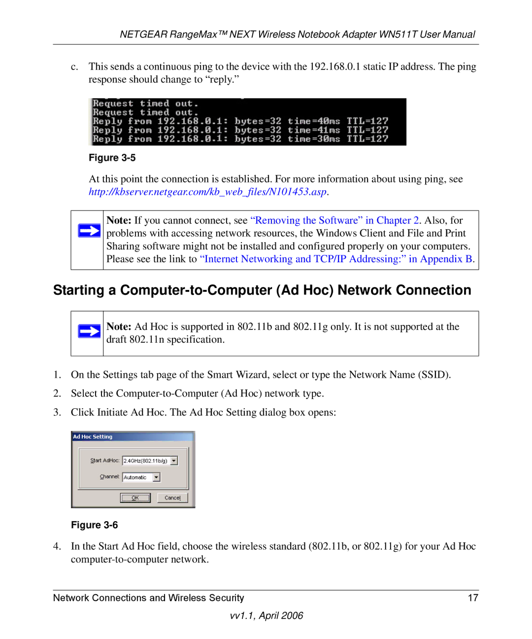 NETGEAR WN511T user manual Starting a Computer-to-Computer Ad Hoc Network Connection 