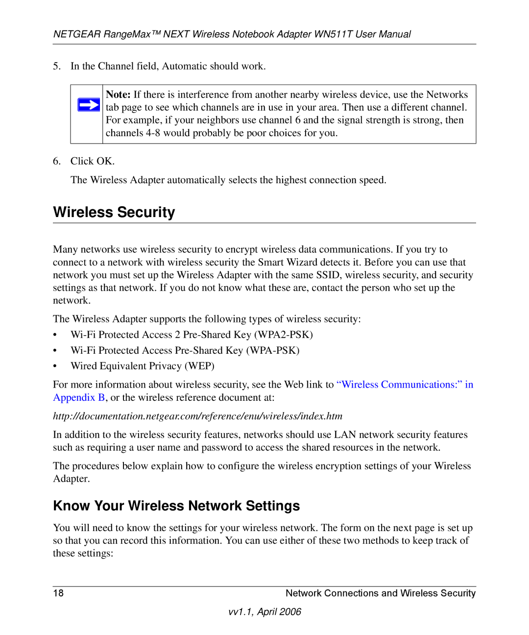 NETGEAR WN511T user manual Wireless Security, Know Your Wireless Network Settings 