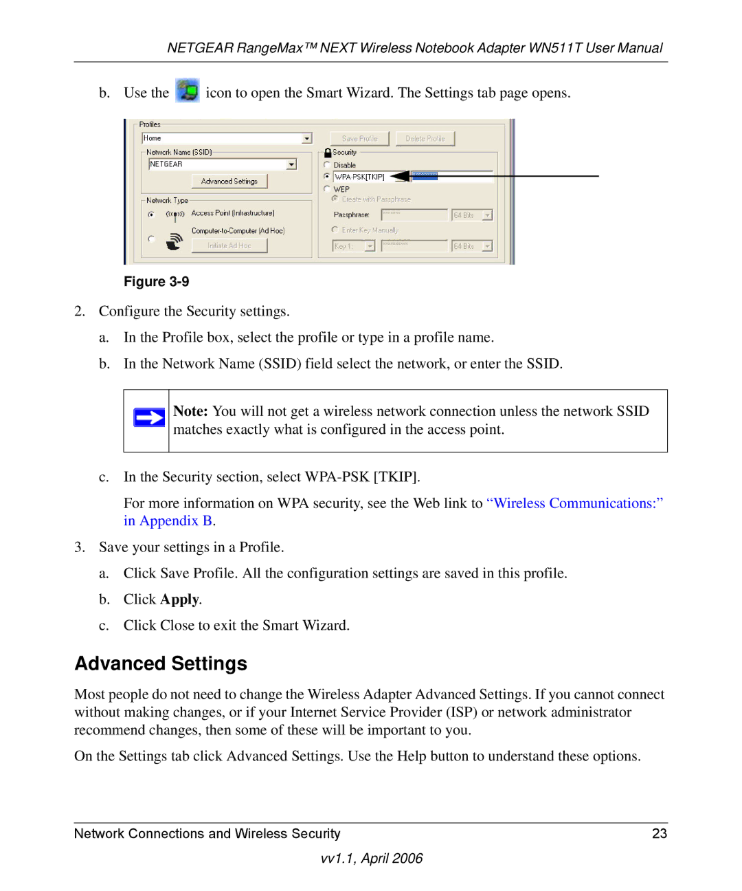 NETGEAR WN511T user manual Advanced Settings 