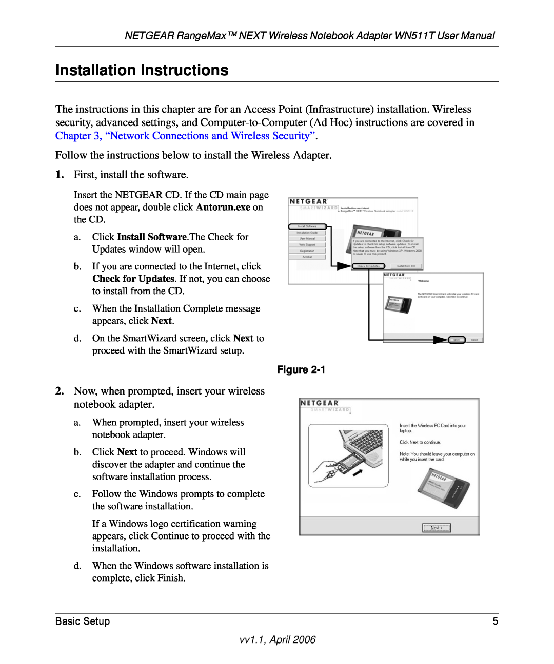 NETGEAR WN511T Installation Instructions, Follow the instructions below to install the Wireless Adapter, vv1.1, April 