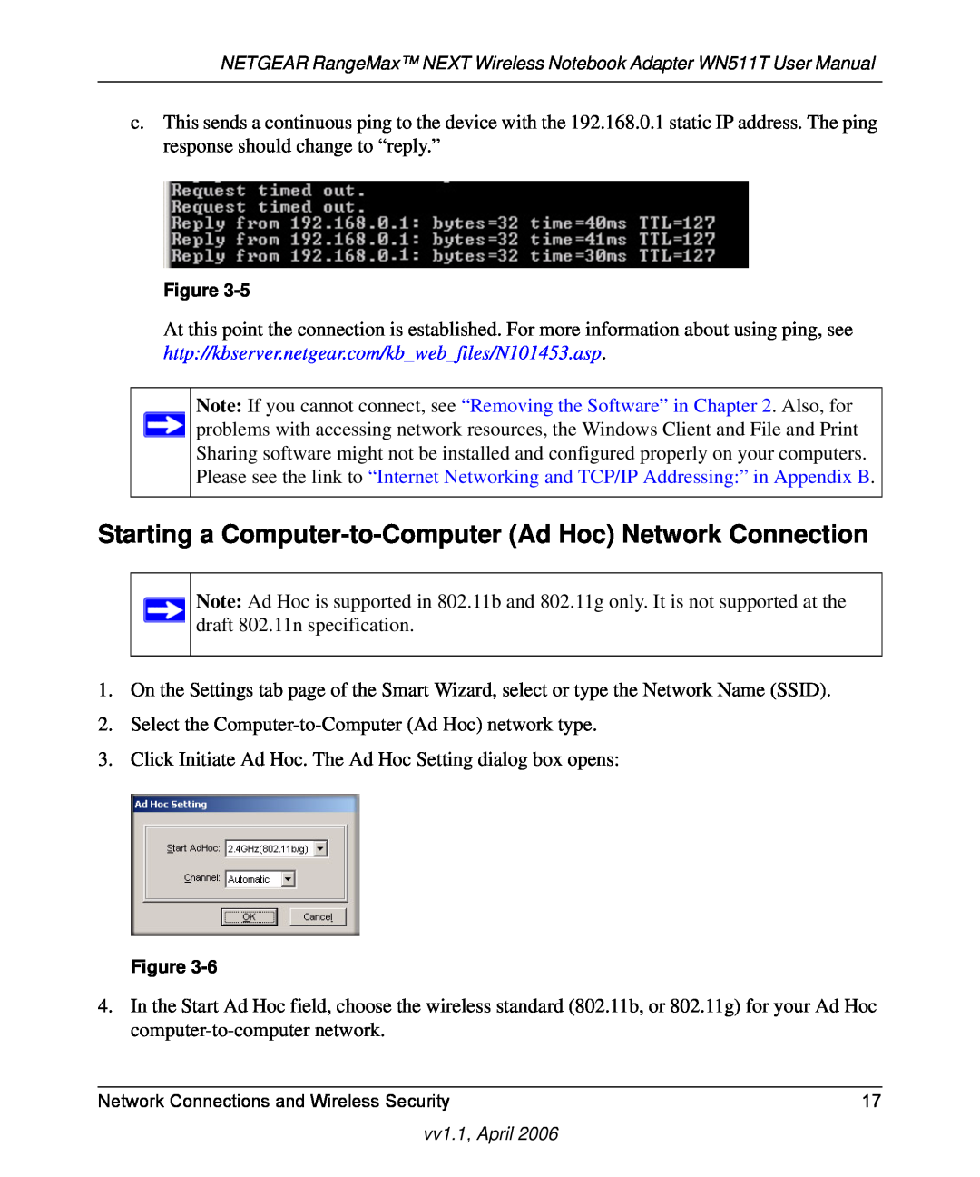 NETGEAR WN511T user manual Starting a Computer-to-Computer Ad Hoc Network Connection 