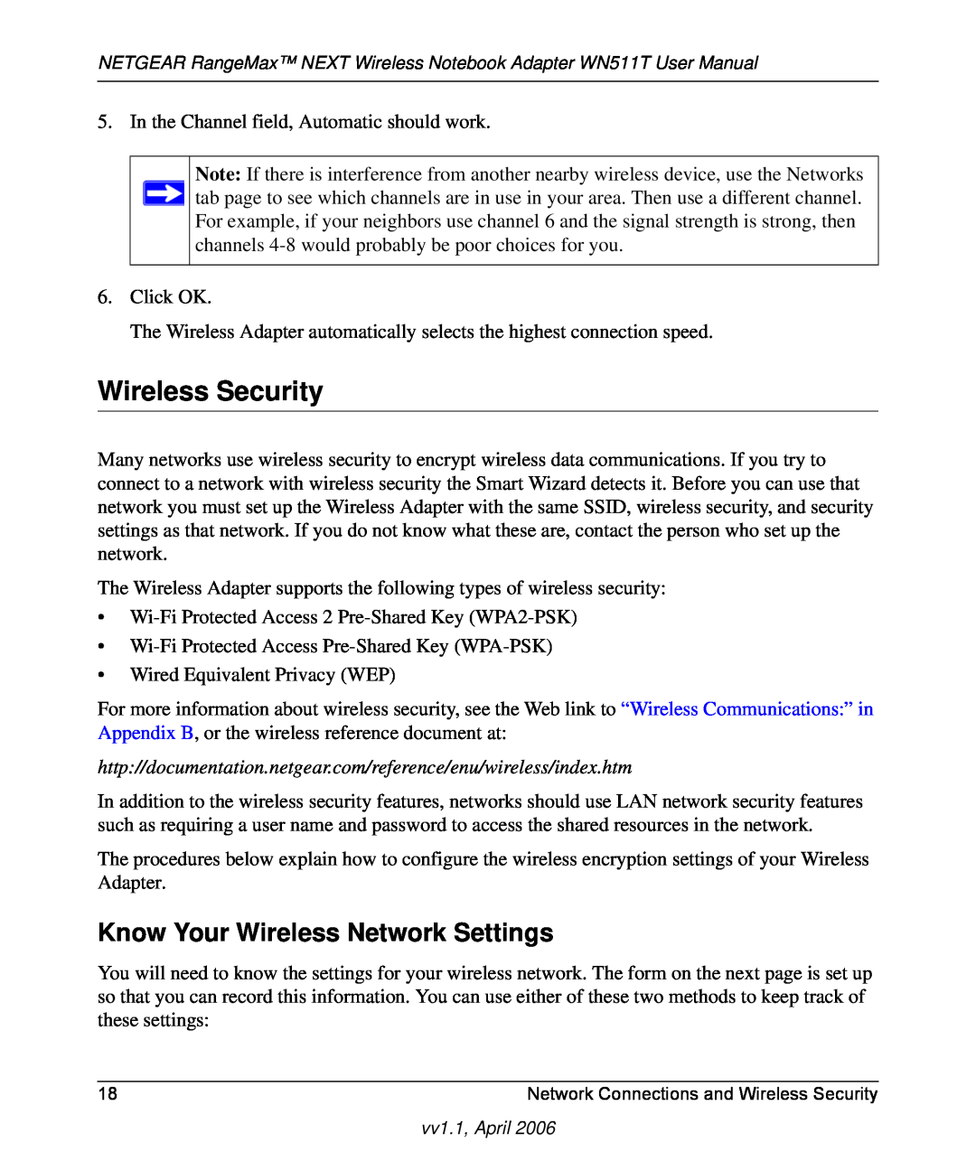 NETGEAR WN511T user manual Wireless Security, Know Your Wireless Network Settings 