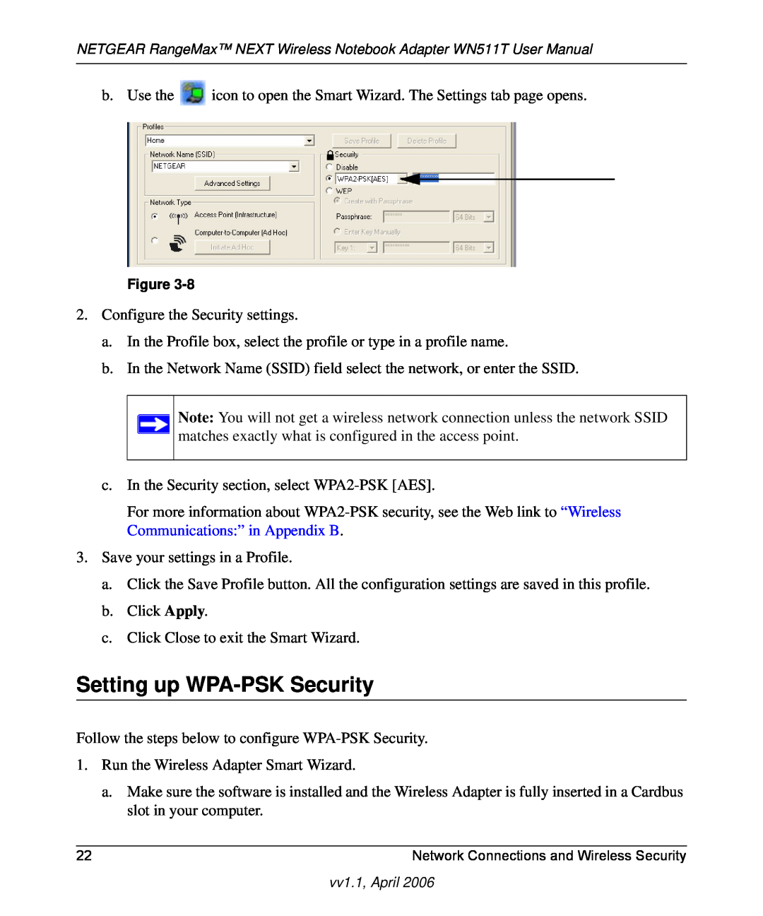 NETGEAR WN511T user manual Setting up WPA-PSK Security 