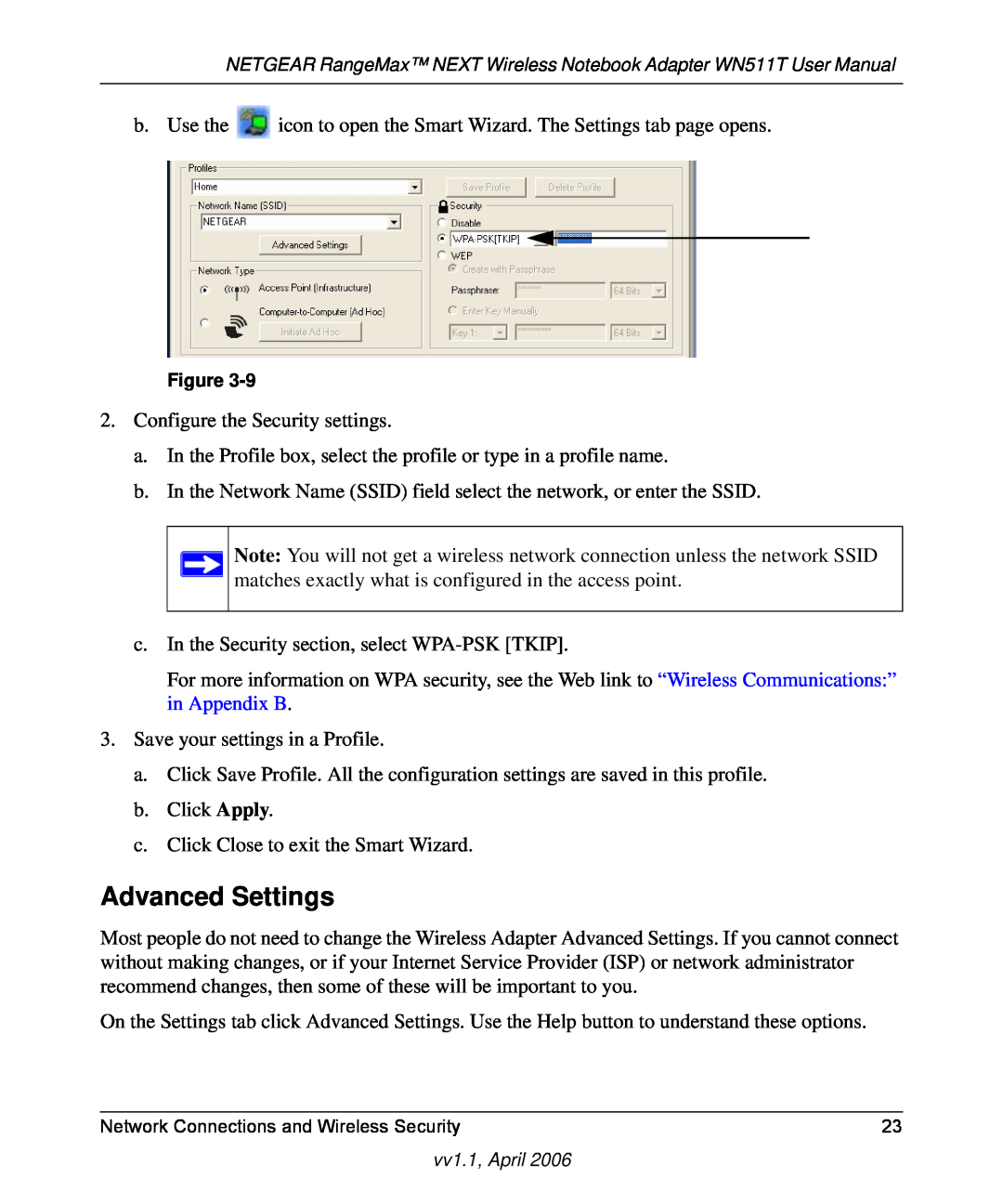 NETGEAR WN511T user manual Advanced Settings 