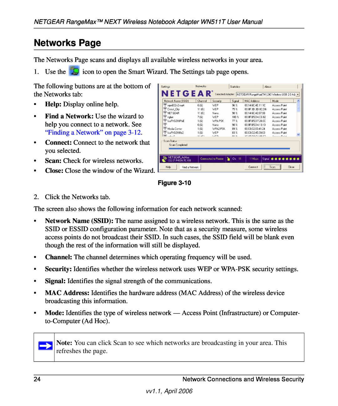 NETGEAR WN511T user manual Networks Page 
