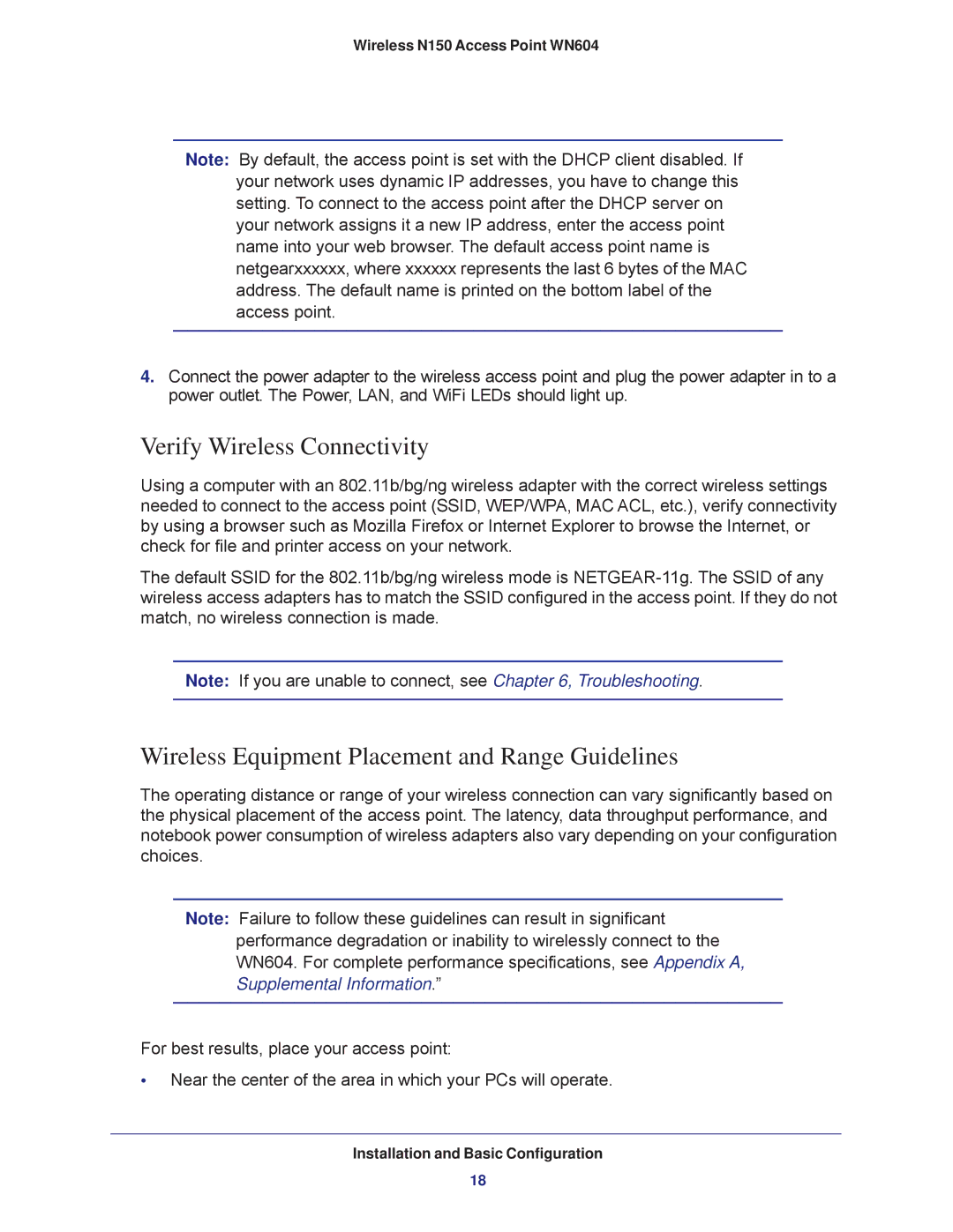 NETGEAR WN604 user manual Verify Wireless Connectivity, Wireless Equipment Placement and Range Guidelines 