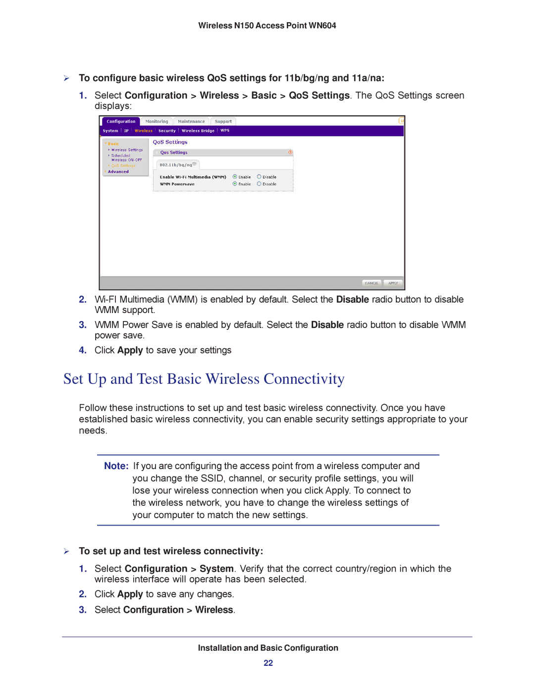 NETGEAR WN604 user manual Set Up and Test Basic Wireless Connectivity,  To set up and test wireless connectivity 