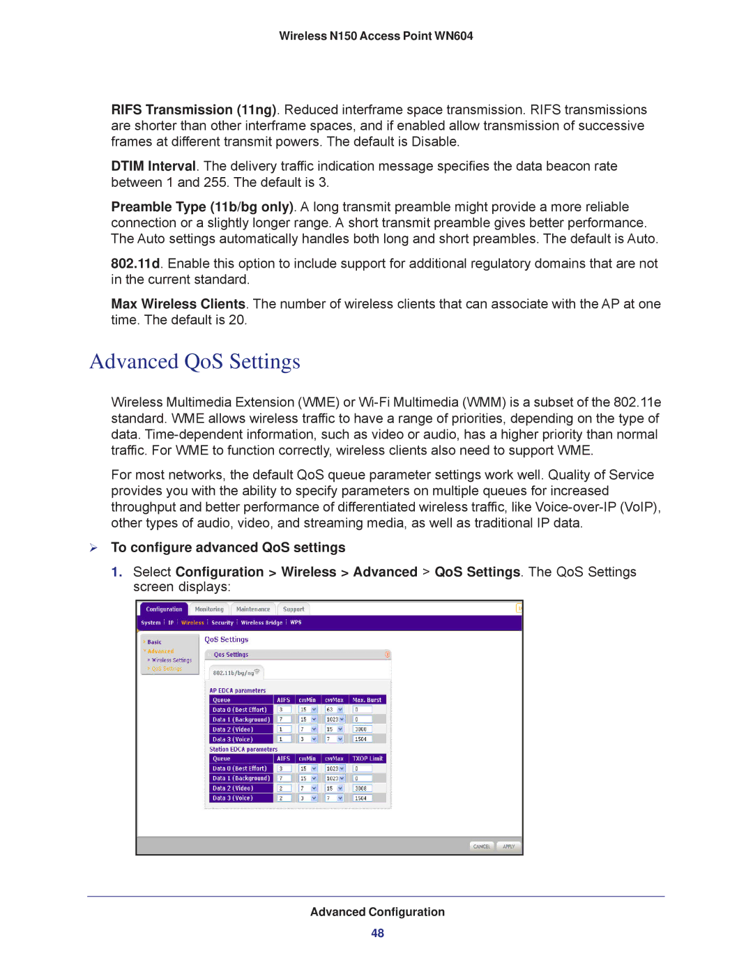 NETGEAR WN604 user manual Advanced QoS Settings,  To configure advanced QoS settings 