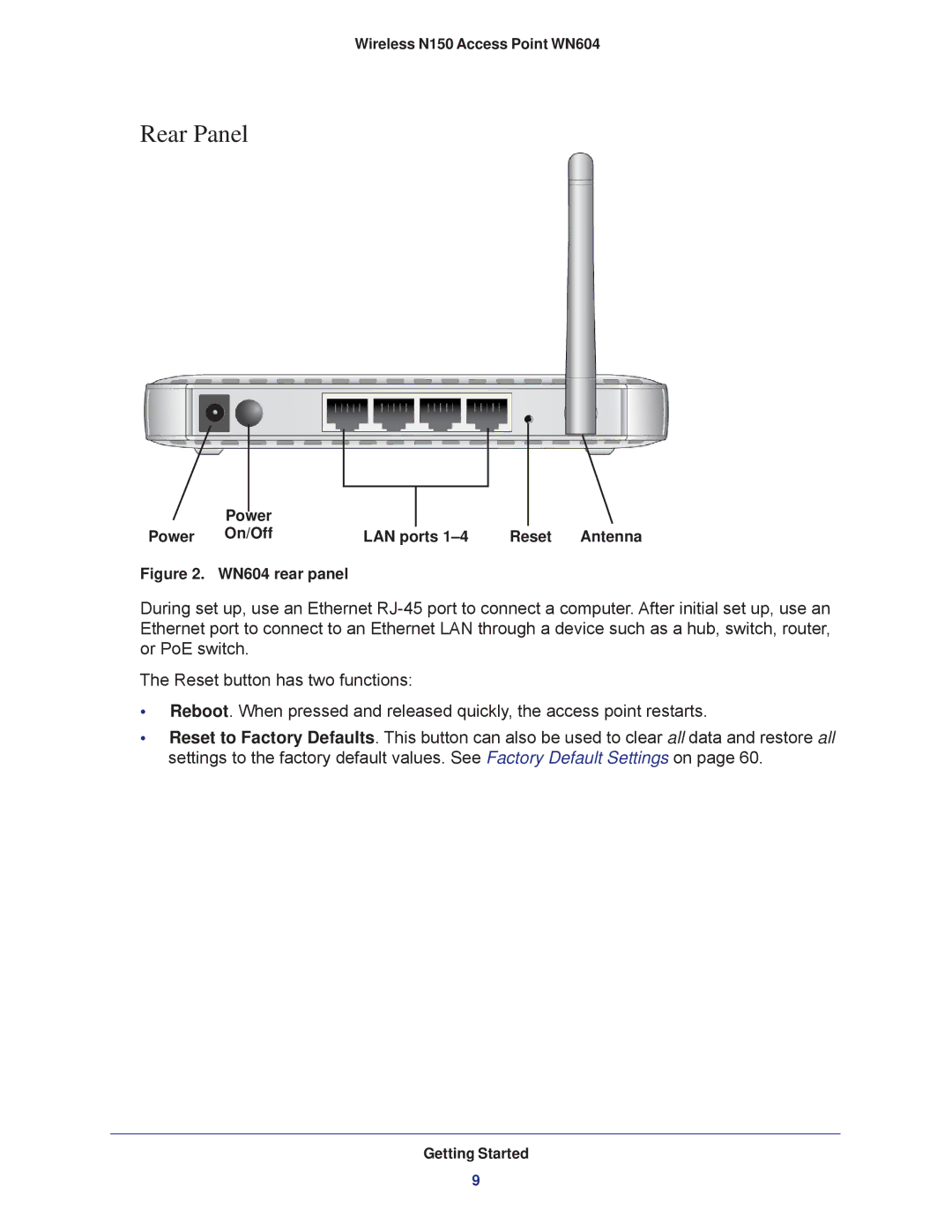 NETGEAR user manual Rear Panel, WN604 rear panel 