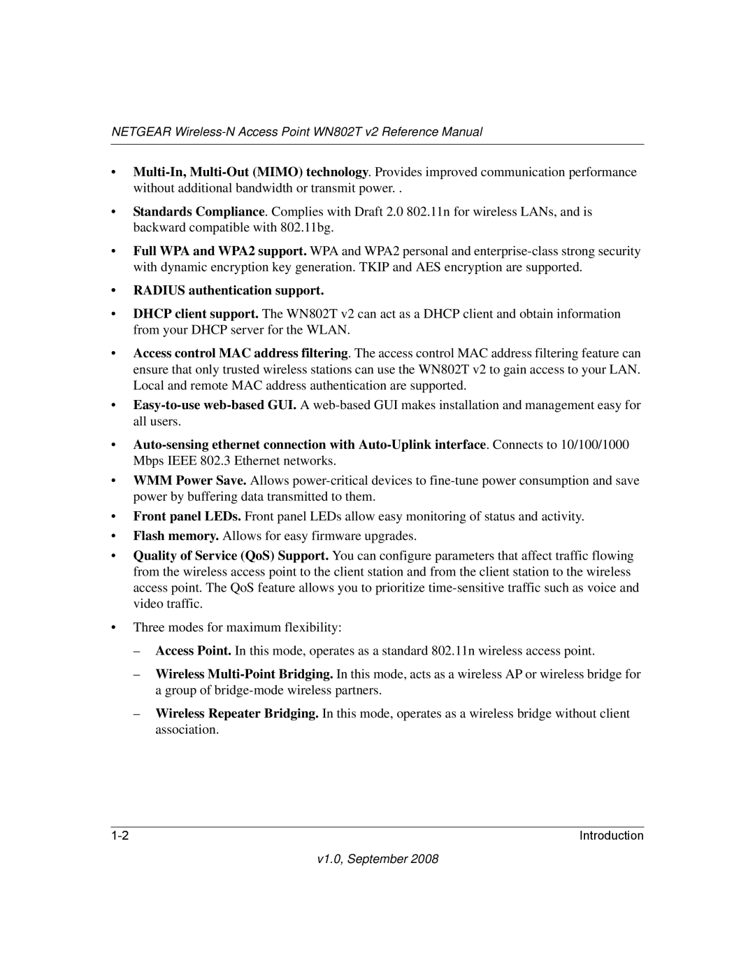 NETGEAR WN802T manual Radius authentication support 