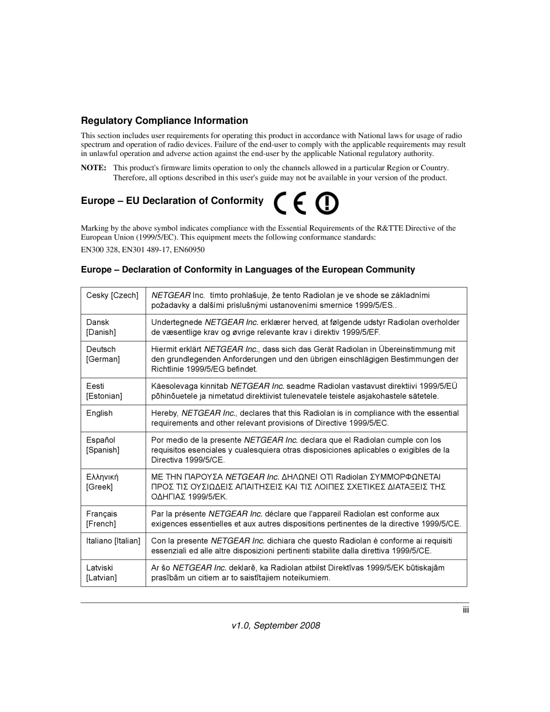 NETGEAR WN802T manual Regulatory Compliance Information 