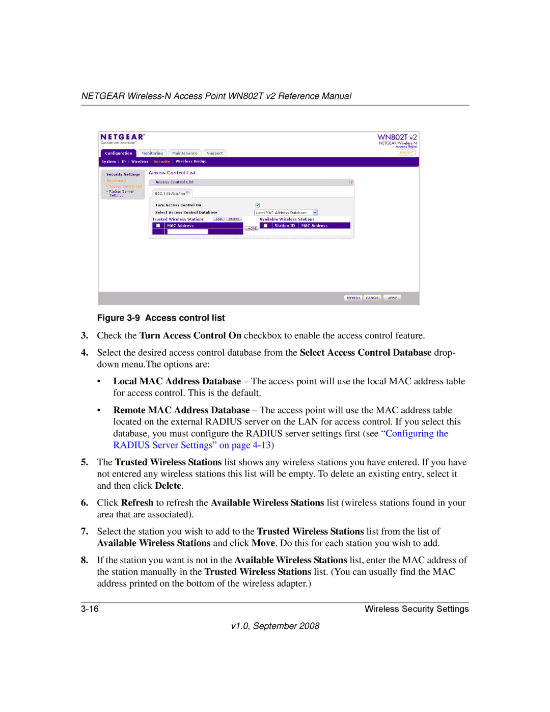 NETGEAR WN802T manual Access control list 