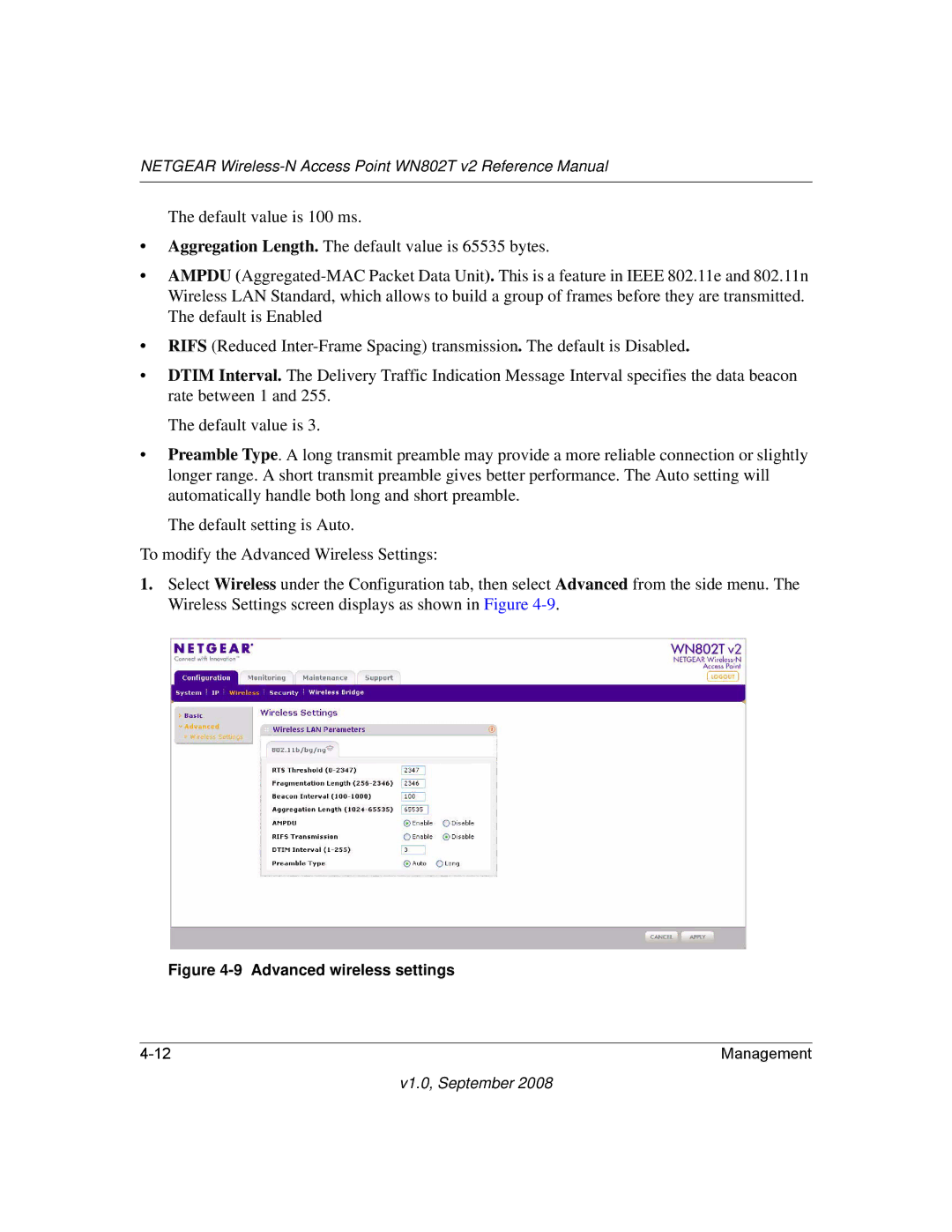 NETGEAR WN802T manual Advanced wireless settings 