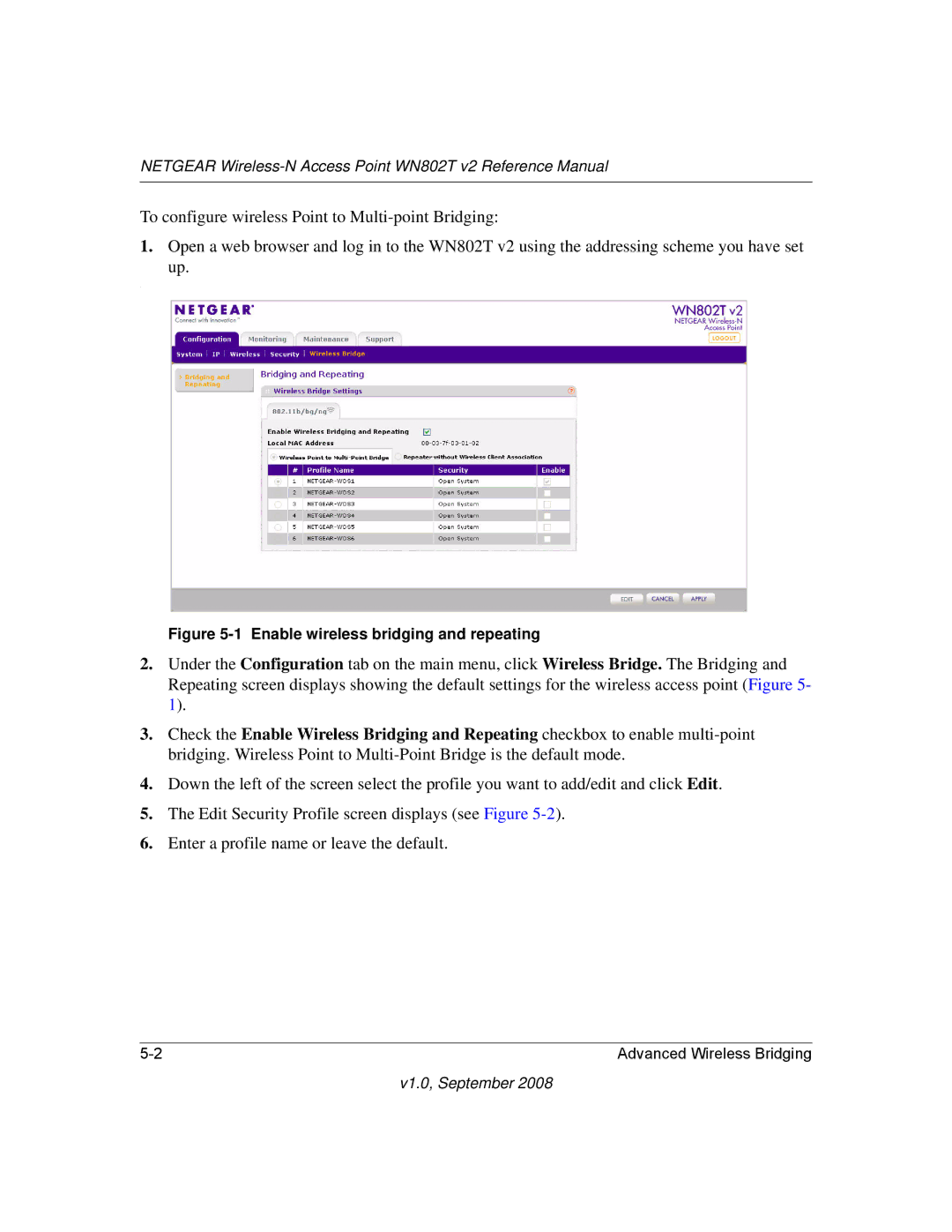 NETGEAR WN802T manual Enable wireless bridging and repeating 