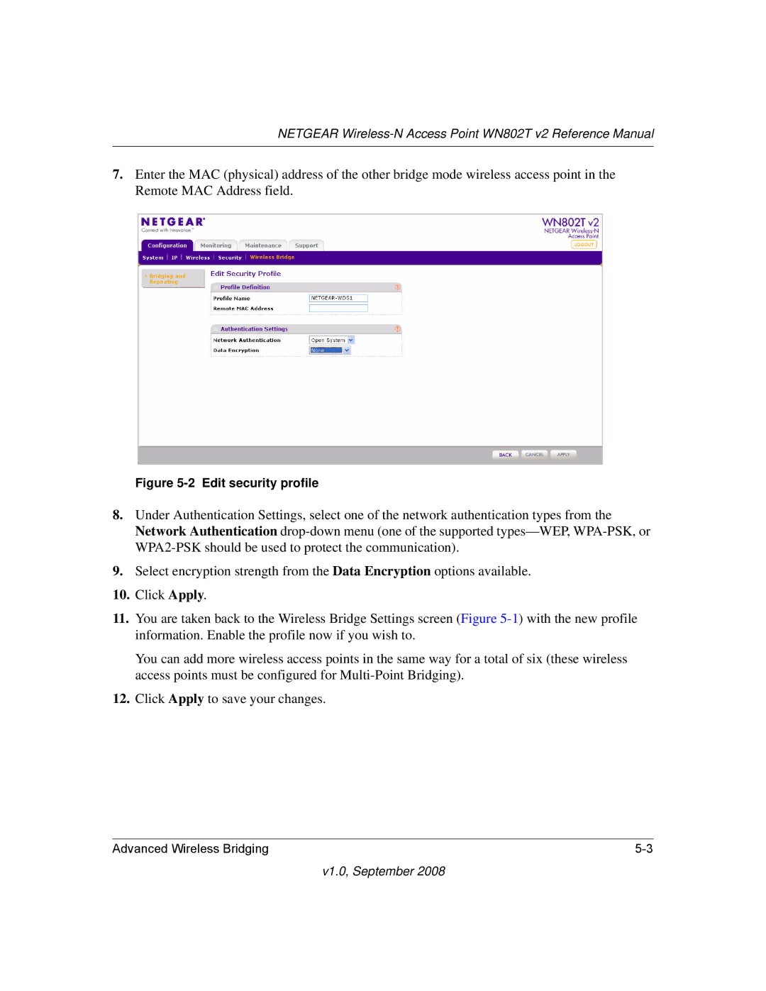 NETGEAR WN802T manual Edit security profile 