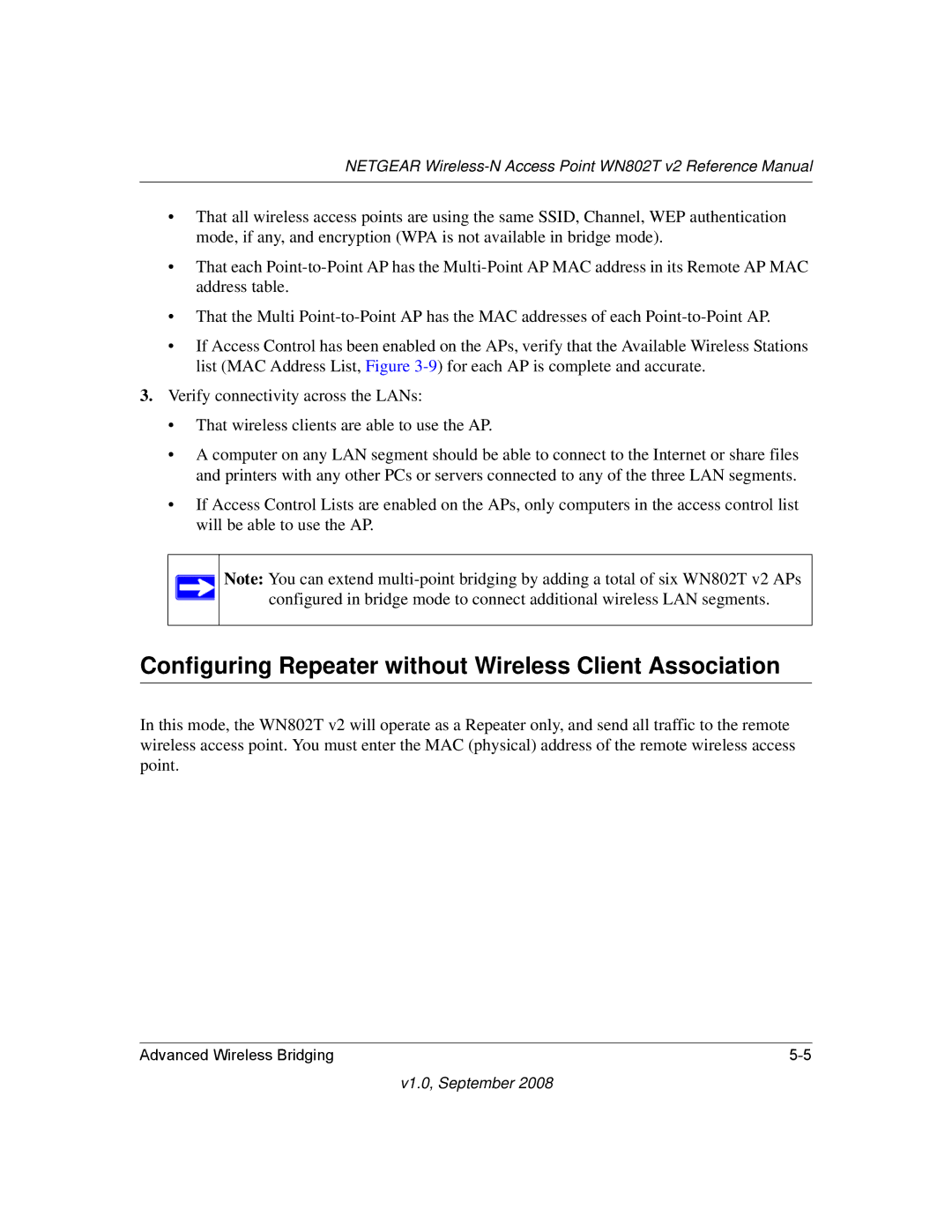 NETGEAR WN802T manual Configuring Repeater without Wireless Client Association 