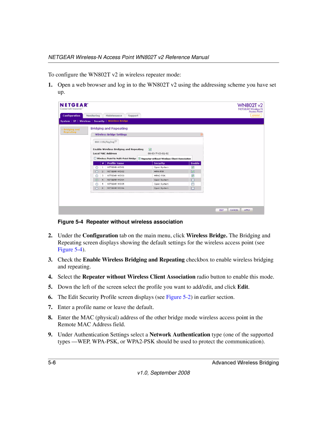 NETGEAR WN802T manual Repeater without wireless association 