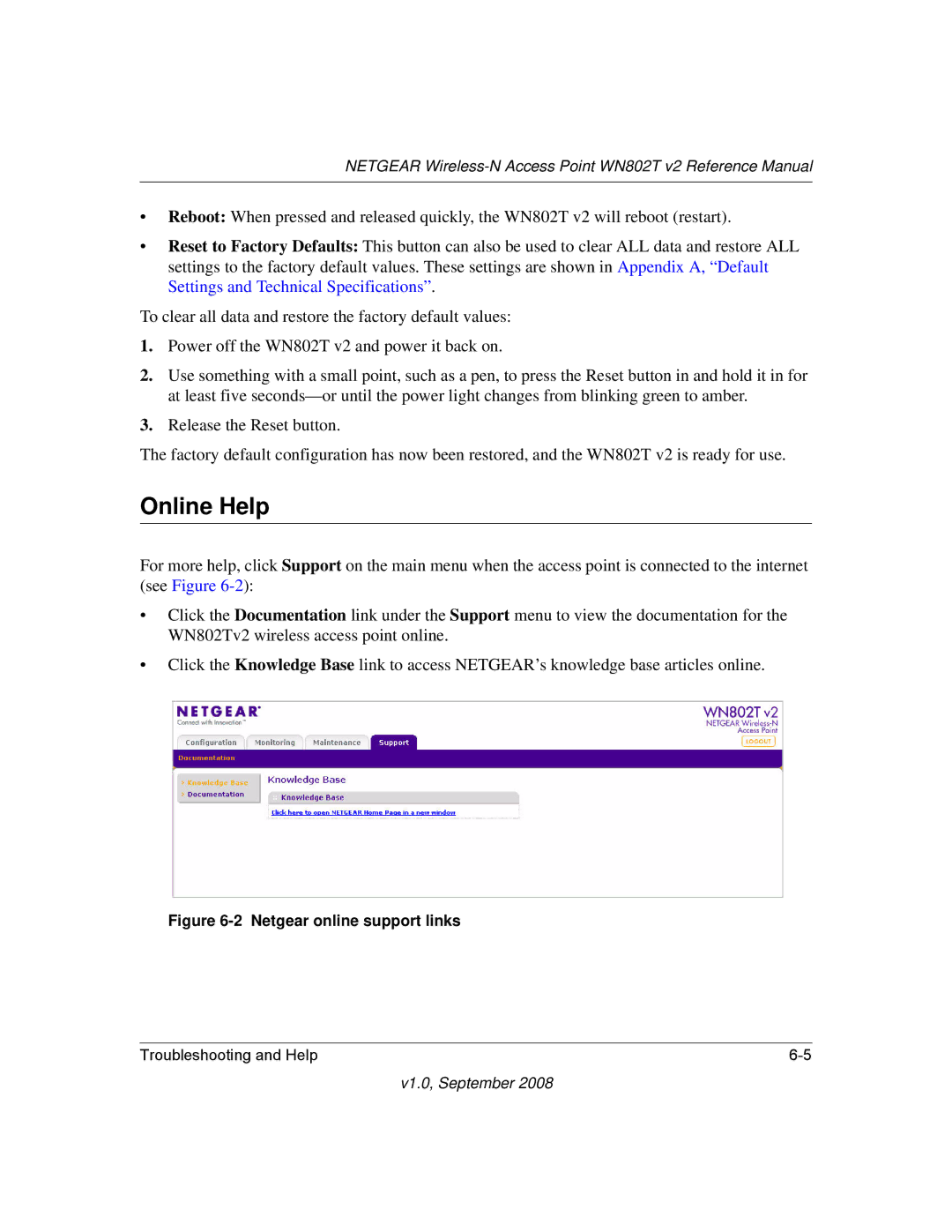 NETGEAR WN802T manual Online Help, Netgear online support links 